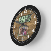 Paardenliefhebber 1 foto zwart groen rustiek ronde klok (Hoek)