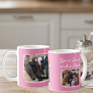 Paardenliefhebber 2 foto wit roze koffiemok