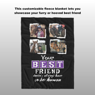 Paardenliefhebber 4 foto beste vriend zwart paarse fleece deken