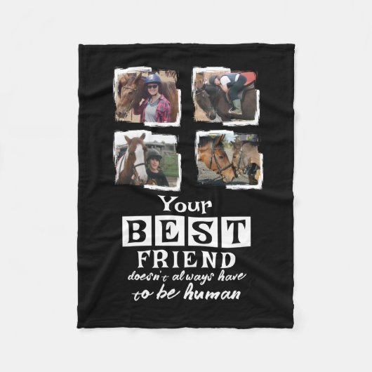 Paardenliefhebber 4 foto beste vriend zwart wit fleece deken (Voorkant)