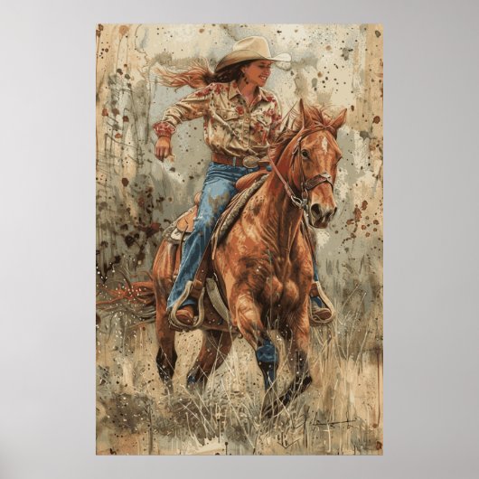 Paardenliefhebber Cowgirl Art Poster (Voorkant)