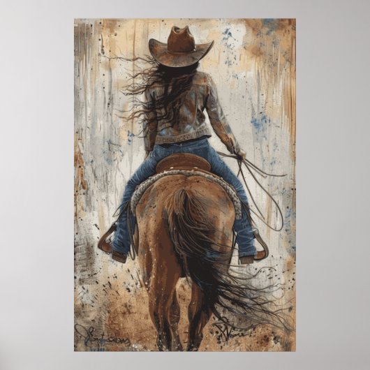 Paardenliefhebber Cowgirl Art Poster (Voorkant)
