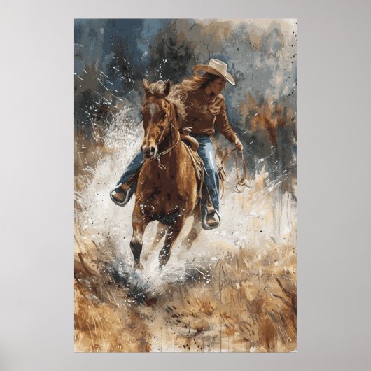 Paardenliefhebber Cowgirl Art Poster (Voorkant)