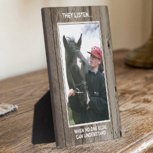 Paardenliefhebber donker hout rustiek met een foto fotoplaat