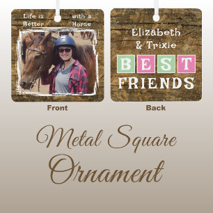 Paardenliefhebber foto namen roze groen rustiek metalen ornament