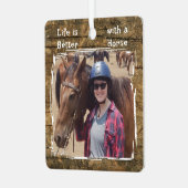 Paardenliefhebber foto namen zwart rustiek metalen ornament (Voorkant links)