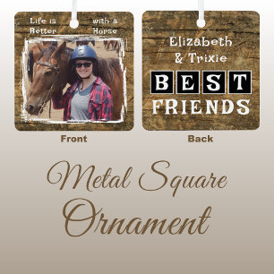 Paardenliefhebber foto namen zwart rustiek metalen ornament