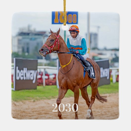 Paardenliefhebber Gepersonaliseerde Pet Photo Ruit Keramisch Ornament (Achterkant)