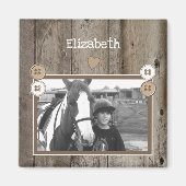 Paardenliefhebber met foto en naam rustiek magneet (Voorkant)