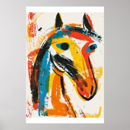 Paardenliefhebber Picasso Stijl Waterverf Art Post Poster (Voorkant)