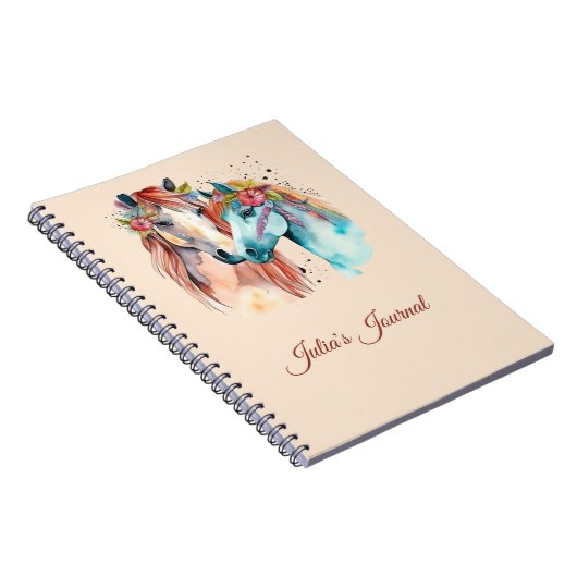 Paardenliefhebber Riding Waterverf Naam Journaal Notitieboek (Rechterzijde)