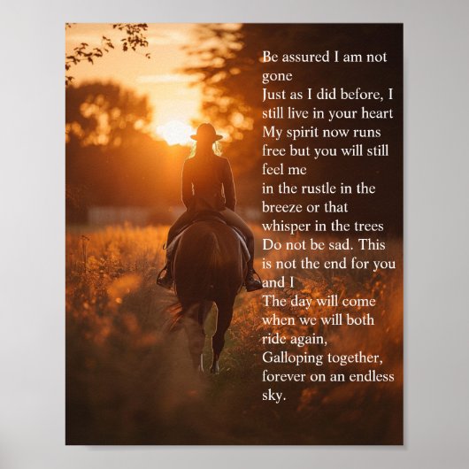 Paardenliefhebber Sympathie Memorial Gedicht Poste Poster (Voorkant)