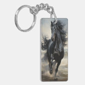 Paardenliefhebbers, zwarte hengst sleutelhanger (Voorkant Links)
