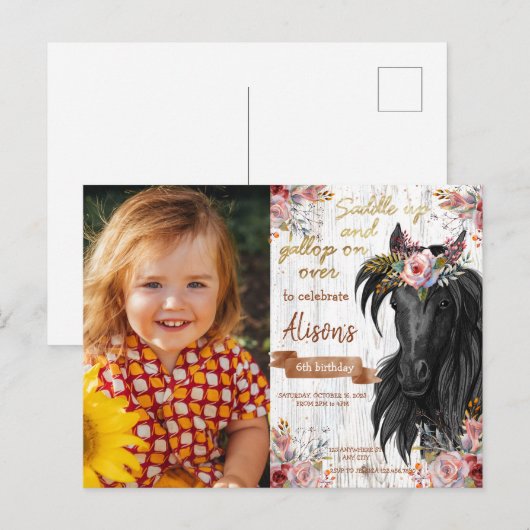 Paardenliefje roze Birthday Party Briefkaart (Voorkant / Achterkant)