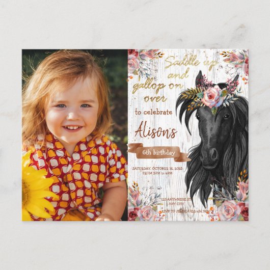 Paardenliefje roze Birthday Party Briefkaart (Voorkant)