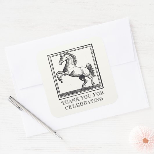 paardenmanege volwassene bedankt vierkante sticker (Envelop)