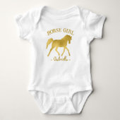 Paardenmeisje gouden paard baby shower baby cadeau romper (Voorkant)