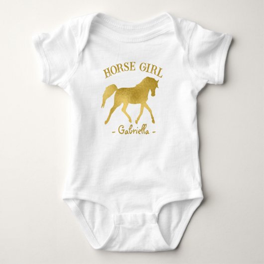Paardenmeisje gouden paard baby shower baby cadeau romper (Voorkant)