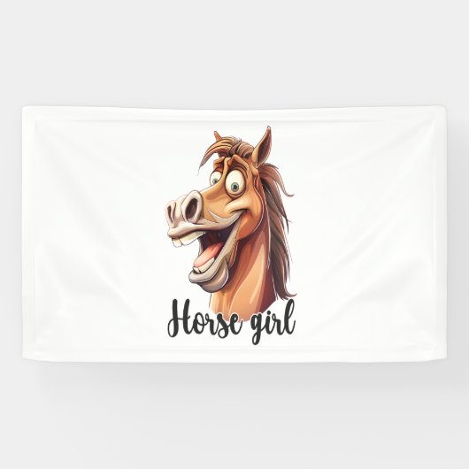 Paardenmeisje grappig paard spandoek (Horizontaal)