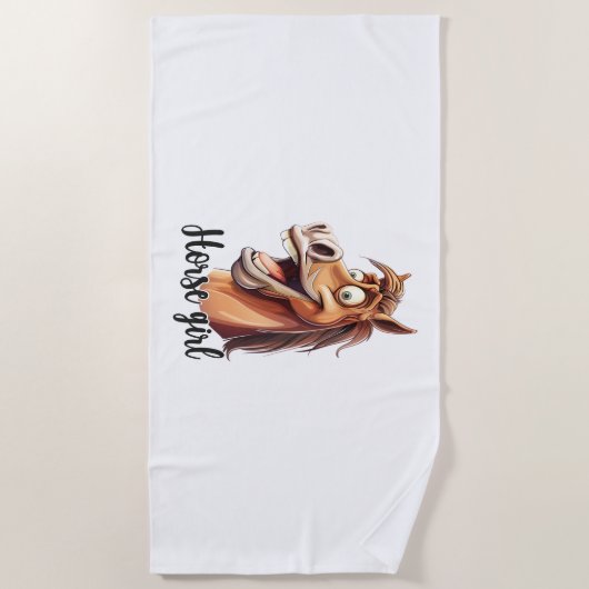 Paardenmeisje grappig paard strandlaken (Voorkant)