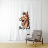 Paardenmeisje grappig paard wandkleed (In situ)