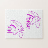 Paardenmeisje in Paars met paardenhoofdlettertype Legpuzzel (Horizontaal)