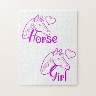 Paardenmeisje in Paars met paardenhoofdlettertype Legpuzzel