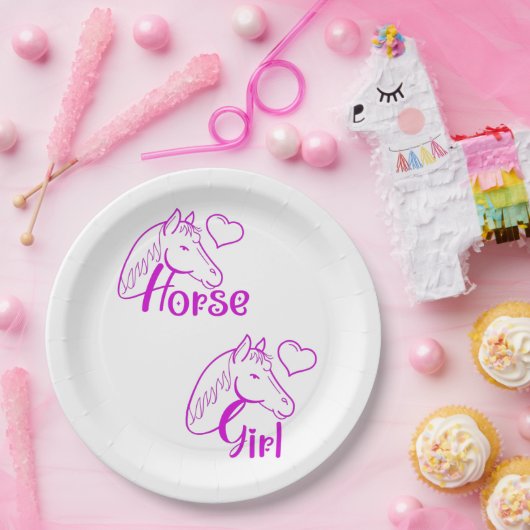 Paardenmeisje in Paars met paardenhoofdlettertype Papieren Bordje (Feest)
