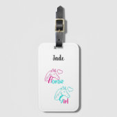 Paardenmeisje in roze en Turquoise Bagagelabel (Voorkant (verticaal))