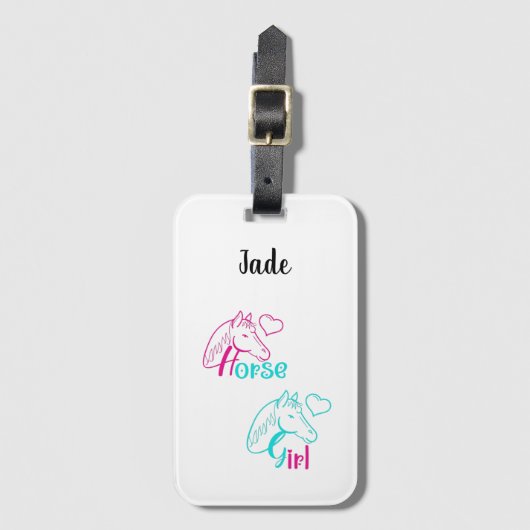 Paardenmeisje in roze en Turquoise Bagagelabel (Voorkant (verticaal))