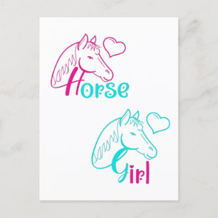 Paardenmeisje in roze en Turquoise Briefkaart