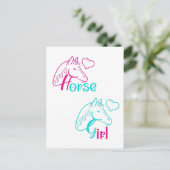 Paardenmeisje in roze en Turquoise Briefkaart (Staand voorkant)