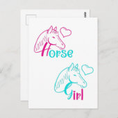 Paardenmeisje in roze en Turquoise Briefkaart (Voorkant / Achterkant)