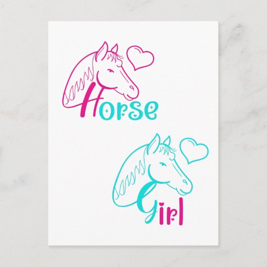 Paardenmeisje in roze en Turquoise Briefkaart (Voorkant)