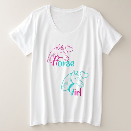 Paardenmeisje in roze en Turquoise Grote Maat T-shirt (Design voorkant)