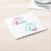 Paardenmeisje in roze en Turquoise Kartonnen Onderzetters (Gebogen)