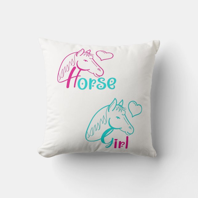Paardenmeisje in roze en Turquoise Kussen (Voorkant)