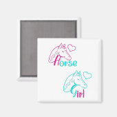 Paardenmeisje in roze en Turquoise Magneet (Voorkant / Achterkant)