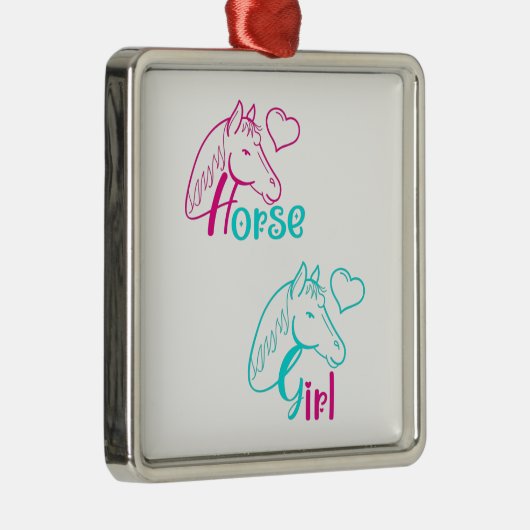 Paardenmeisje in roze en Turquoise Metalen Ornament (Rechts)