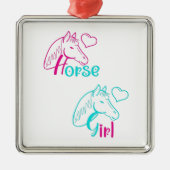 Paardenmeisje in roze en Turquoise Metalen Ornament (Voorkant)