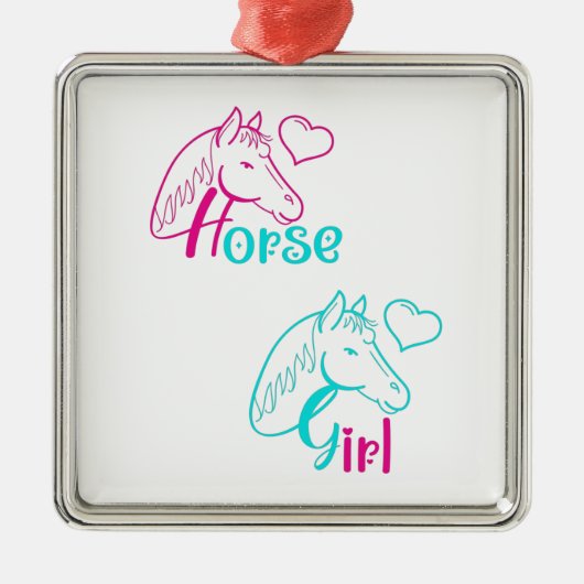 Paardenmeisje in roze en Turquoise Metalen Ornament (Voorkant)