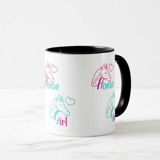 Paardenmeisje in roze en Turquoise Mok (Voorkant rechts)
