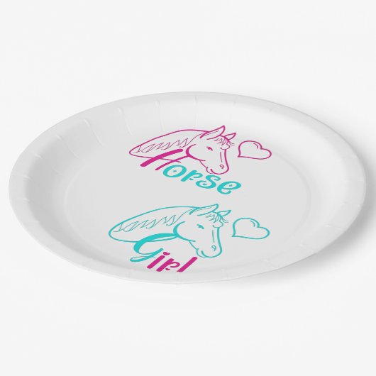 Paardenmeisje in roze en Turquoise Papieren Bordje (Gekanteld)