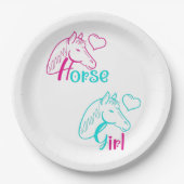 Paardenmeisje in roze en Turquoise Papieren Bordje (Voorkant)