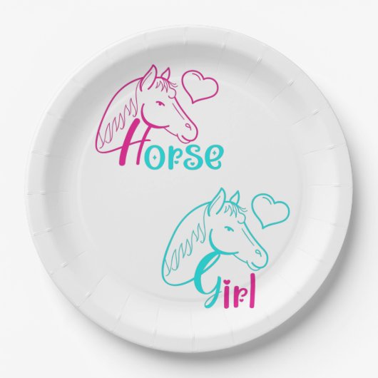 Paardenmeisje in roze en Turquoise Papieren Bordje (Voorkant)