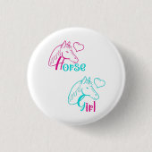 Paardenmeisje in roze en Turquoise Ronde Button 3,2 Cm (Voorkant)