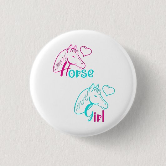 Paardenmeisje in roze en Turquoise Ronde Button 3,2 Cm (Voorkant)