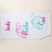 Paardenmeisje in roze en Turquoise Strandlaken (Voorkant)