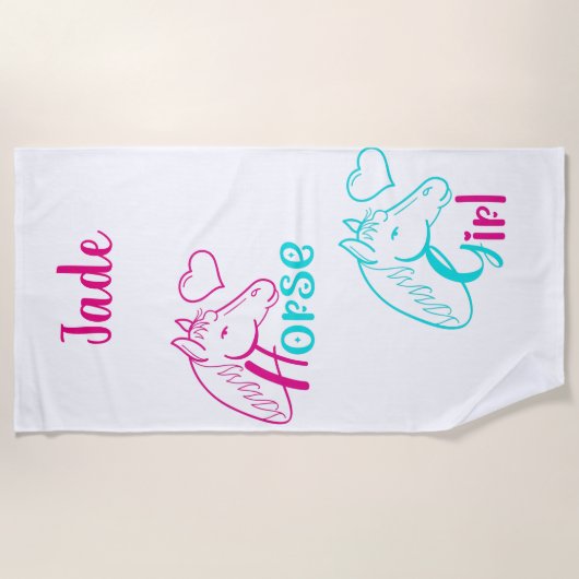 Paardenmeisje in roze en Turquoise Strandlaken (Voorkant)