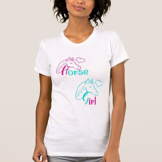 Paardenmeisje in roze en Turquoise T-shirt (Voorkant)